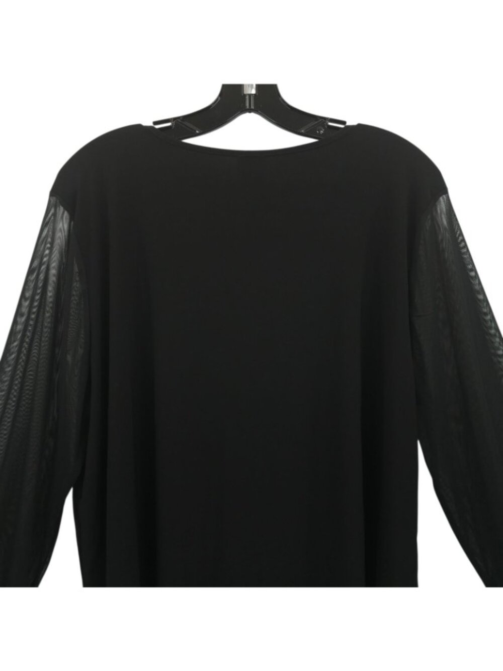 Anne Klein Black V-Neck Top Blouse Womens XL Sheer Mesh Long Sleeve Sequin Cuffs - Picture 13 of 16
